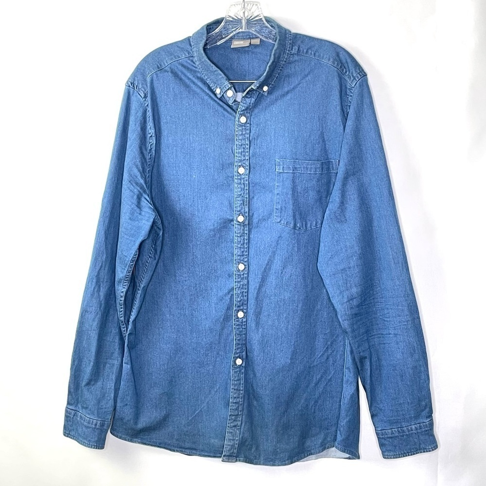 Asos Men's Chambray Denim Causal Button Down Collared Shirt Sz XXL